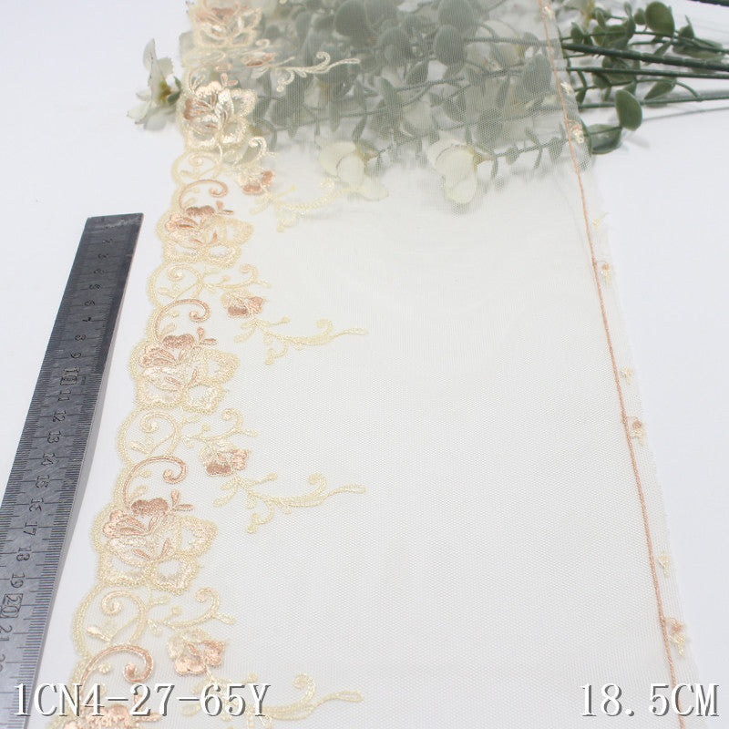 【1pack】-Freedombeauty | Beige Mesh Unilateral Antique Flower Embroidery Lace 18cm Clothing Home Textile Lace Accessories