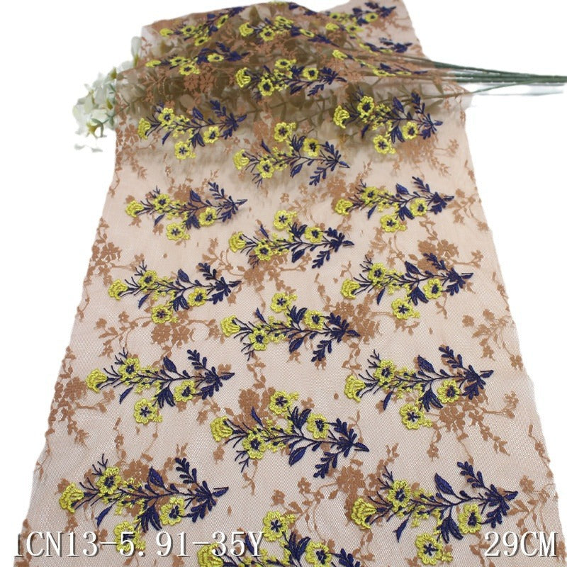 【1pack】-freedombeauty|Brown Mesh Full Multi-color Small Flower Embroidery Trim Curtain Sofa Cushion 27cm Lace Trim Accessories