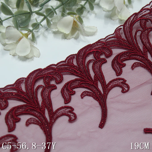 【1pack】-freedombeauty|Red Double-Sided Textured Gold Thread Pattern Mesh Embroidery 19cm Curtain Sofa Cushion Lace Trim Accessories