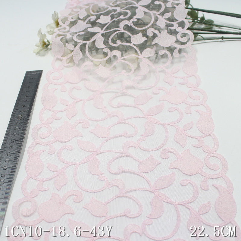 【1pack】-Freedombeauty | Pink Full Vintage Floral Mesh Embroidery Lace 22cm Curtain Sofa Cushion Lace Accessories