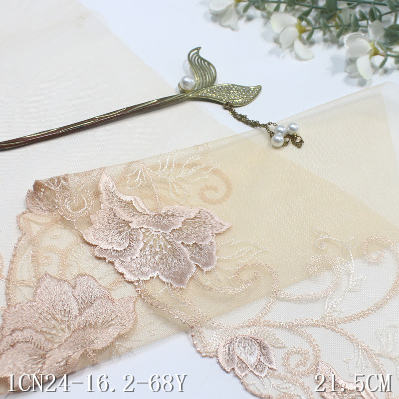 【1pack】-Freedombeauty | Two-Color Mesh Single Side Gold Silk Vintage Flower Embroidery Lace Clothing Home Textile Lace Accessories DIY