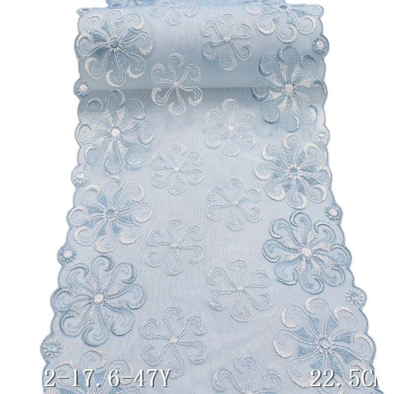【1pack】-freedombeauty|Haze Blue with Silver Thread Embroidered Lace Pattern DIY Handmade Lingerie Curtain Accessories Lace