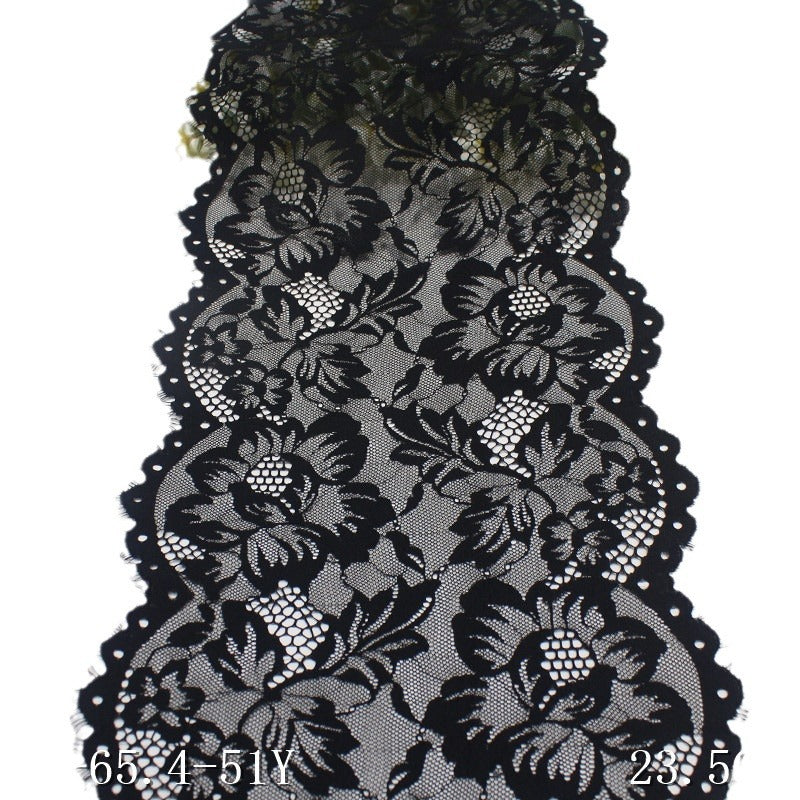 freedombeauty|Black Double-Sided Wavy Flower Elastic Eyelash Lace Trim Performance Costume Curtain 23cm Lace Trim Accessories