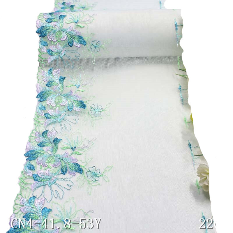 【1pack】-freedombeauty|Green Mesh Single-Sided Polyester Flower Narrow Embroidery Trim Accessories Curtain Table Edge Fabric Trim