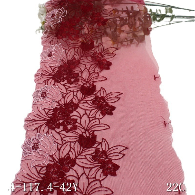 【1pack】-freedombeauty|Two-tone Single-sided Vintage Floral Mesh Embroidery Trim Clothing Home Textile 22cm Lace Trim DIY Accessories