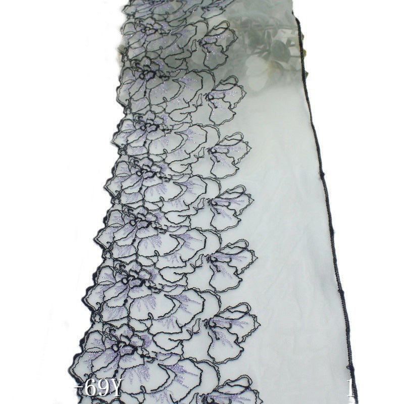 【1pack】-freedombeauty|Purple Mesh Single Edge Silver Thread Ancient Style Flower Embroidery Trim Clothing Home Textile Lace Trim Accessories DIY