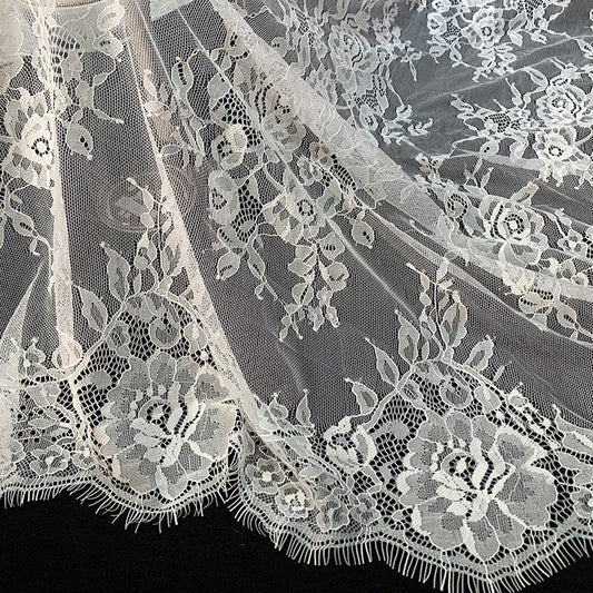 FREEDOMBEAUTY | Flat large flower nylon knitted lace, brand dress women's skirt hem eyelash lace fabric