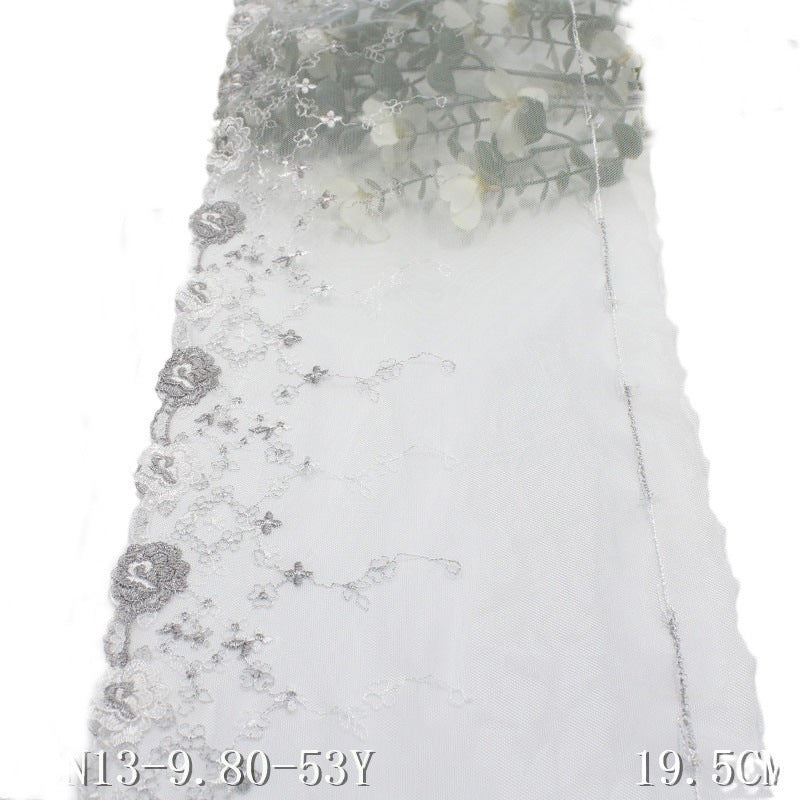 【1pack】-freedombeauty|Gray Mesh Single-Sided Two-Tone French Flower Embroidery Lace Trim Clothing Home Textile Lace Trim DIY Accessories