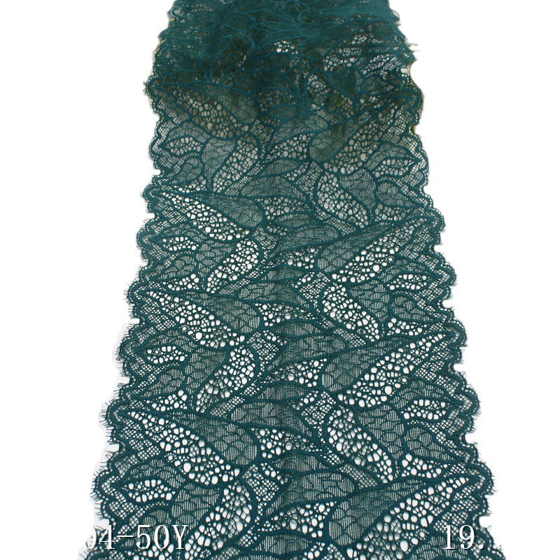 freedombeauty|Dark Green Double-Sided Wavy Ancient Style Elastic Eyelash Lace Trim for Lingerie and Curtain 19cm Lace Trim Accessories