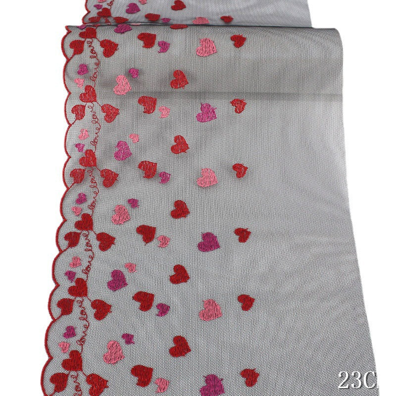 【1pack】-freedombeauty|Premium Black Mesh Colorful Polyester Thread Heart Embroidery Lace DIY Lingerie Performance Costume Lace Accessories