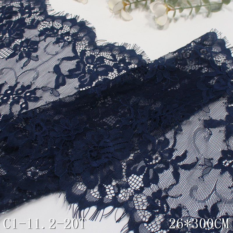 freedombeauty|Black and Blue Double Wave Retro Flower Soft Non-Elastic Eyelash 25cm Clothing Home Textile Lace Trim DIY