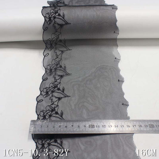 【1pack】-freedombeauty|Black Mesh Single-Sided Vintage Flower Pattern Embroidery Trim for DIY Curtain Accessories
