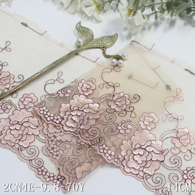 freedombeauty|Multicolor Mesh Single Edge Gold and Silver Thread Flower Embroidery Trim Clothing Curtain 14cm Lace Trim Accessories