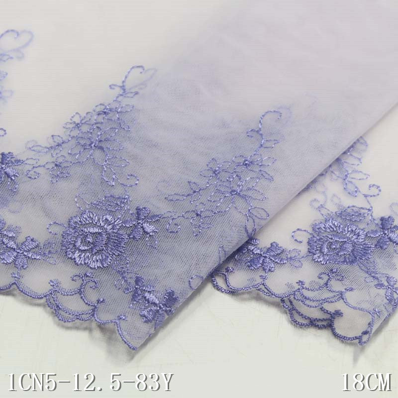 【1pack】-freedombeauty|Purple Single-Sided Fresh Embroidery Pattern Mesh Lace Trim DIY Lingerie Curtain Lace Trim Accessories