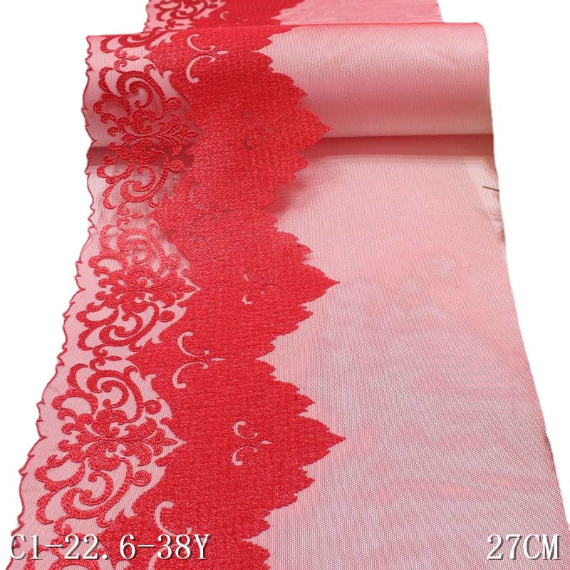 【1pack】-freedombeauty|Red Mesh Polyester Yarn Pressed Yarn Exquisite Festive Embroidery Trim Accessories Curtain Sofa Cushion Trim