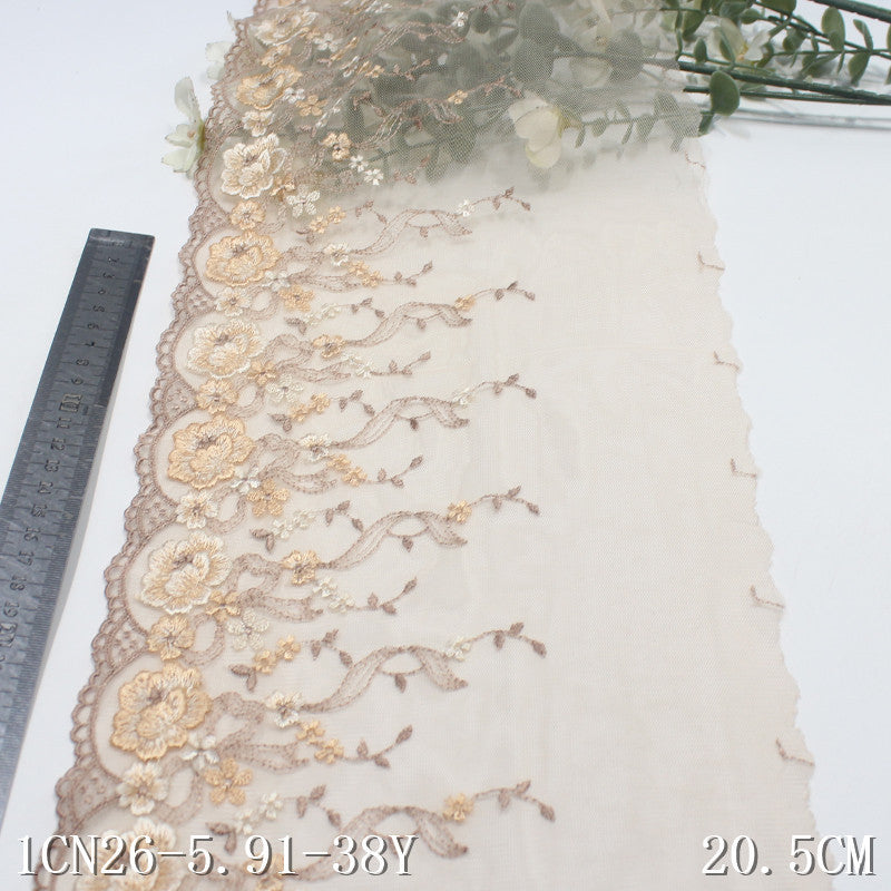 【1pack】-freedombeauty|Orange French Retro Single-Sided Flower Mesh Embroidery Lace Trim Clothing Home Textile Lace Trim DIY