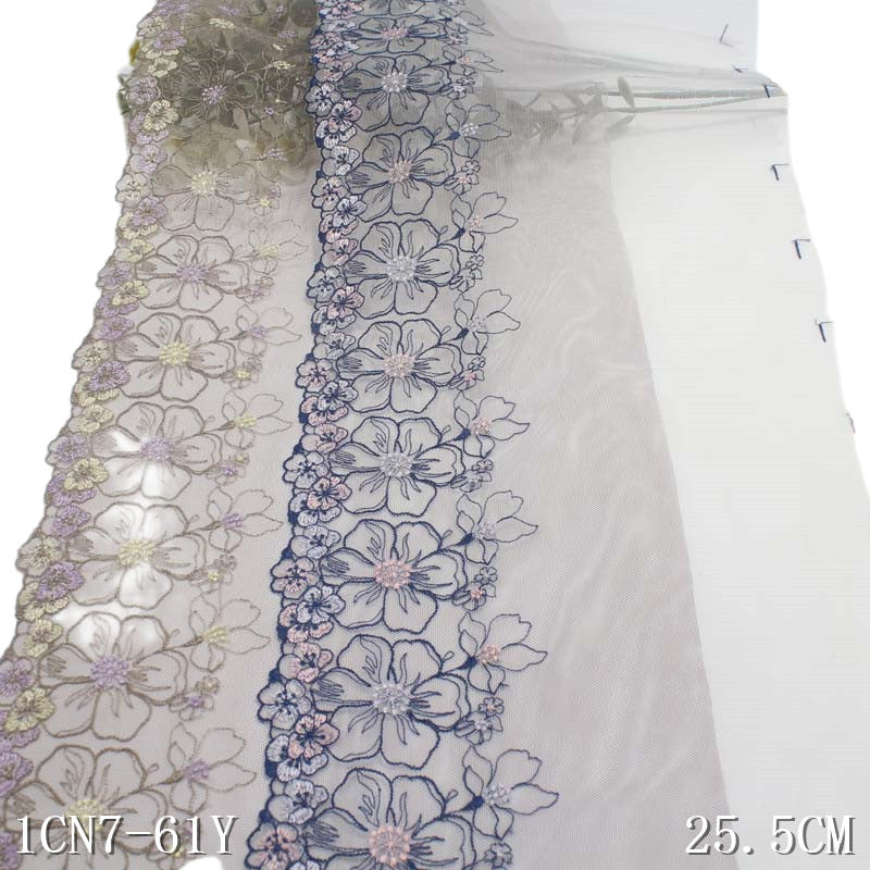 【1pack】-freedombeauty|Multicolor Mesh Single Edge Color Block Polyester Thread Small Flower Embroidery Trim DIY Curtain Clothing Lace Trim Accessories