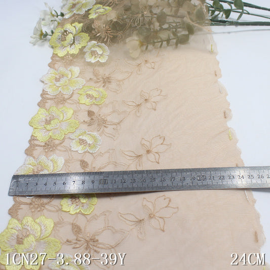 【1pack】-freedombeauty|Brown Mesh Single Side Exquisite Flower Embroidery Trim 24cm Clothing Home Textile Lace Trim DIY Accessories
