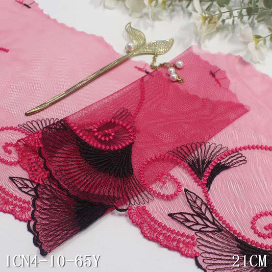 【1pack】-freedombeauty|Rose Red Mesh Ancient Style Single Edge Polyester Thread Phoenix Tail Embroidery Lace Trim Clothing Curtain Lace Trim Accessories