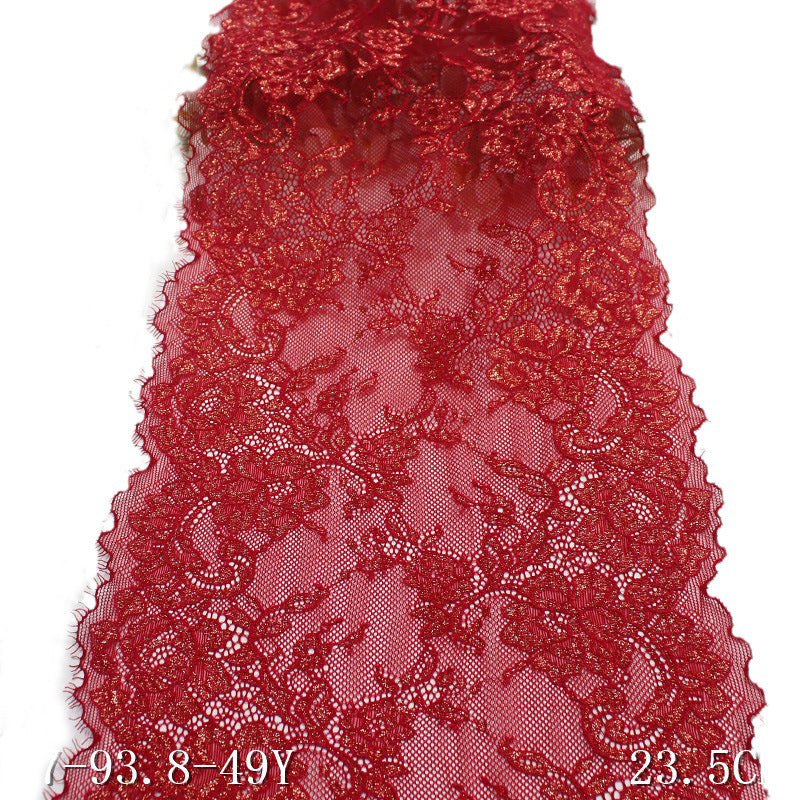 freedombeauty|Red Asymmetrical Gold Stamping Elastic Eyelash Lace Trim Dance Costume Curtain 23cm Lace Trim Accessories