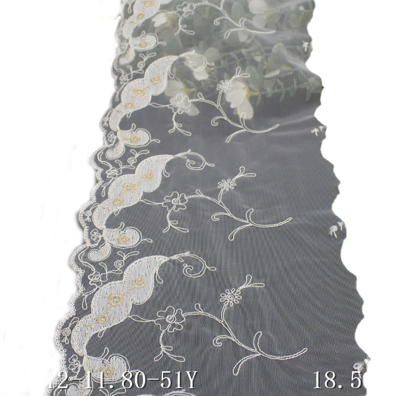 【1pack】-freedombeauty|White Mesh Single-Sided Vintage Small Flower Elastic Embroidery Clothing Home Textile 18cm Lace Trim DIY Accessories