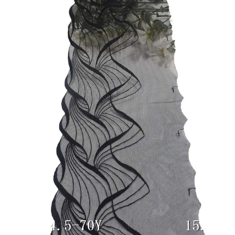 【1pack】-Freedombeauty | Black Light Mesh Unilateral Ancient Style Ginkgo Embroidery Lace DIY Clothing Curtains Lace Accessories