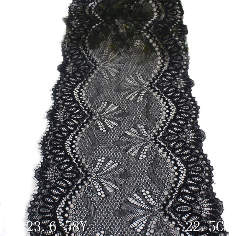 freedombeauty|Black Double Wave Asymmetric Ethnic Flower Lightweight Elastic Eyelash Clothing Home Textile Lace Trim Accessories