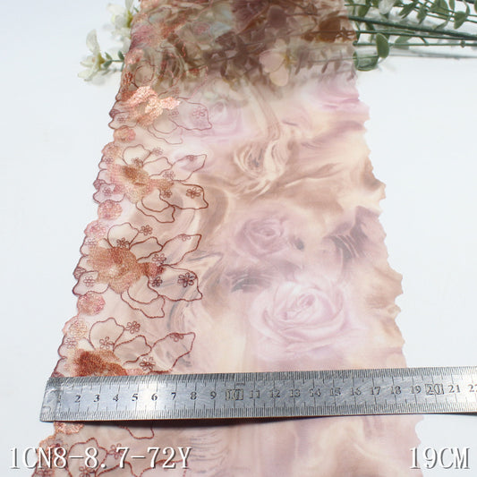 【1pack】-freedombeauty|Printed Mesh Single Edge Gold Thread Flower Embroidery Trim 19cm Curtain Sofa Cushion Lace Trim DIY Accessories
