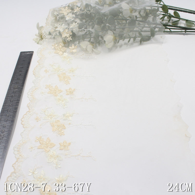 【1pack】-freedombeauty|Beige Mesh French Style Single-Sided Small Flower Embroidery Lace Trim 24cm Clothing Home Textile Lace Trim DIY Accessories
