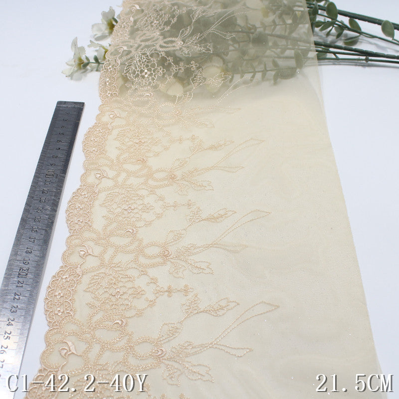 【1pack】-freedombeauty|Vintage Skin Tone Ribbon Flower Glitter Mesh Embroidery 21cm Clothing Home Textile Lace Trim DIY