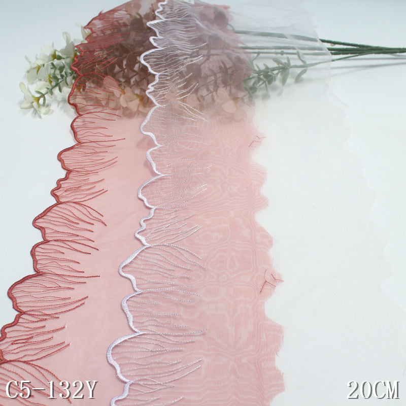 【1pack】-freedombeauty|Two-tone Mesh Single-sided Ancient Style Polyester Thread Embroidery Lace Trim Performance Costume Curtain 21cm Lace Trim Accessories