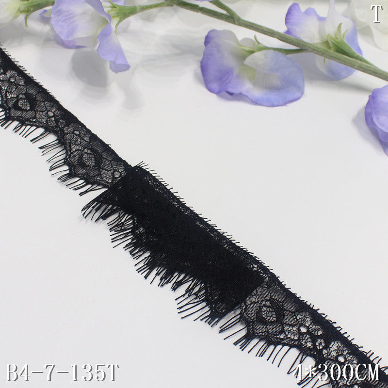 freedombeauty|Black and White Single Wave Retro Flower Lightweight Non-Elastic Eyelash Clothing Home Textile 4cm Lace Trim DIY