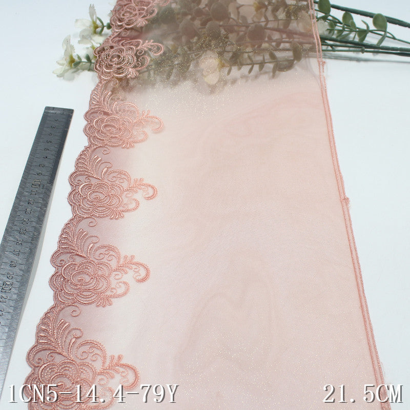 【1pack】-freedombeauty|Pink Glitter Mesh Single Edge Chinese Style Flower Embroidery Lace Trim Clothing Home Textile Lace Trim Accessories