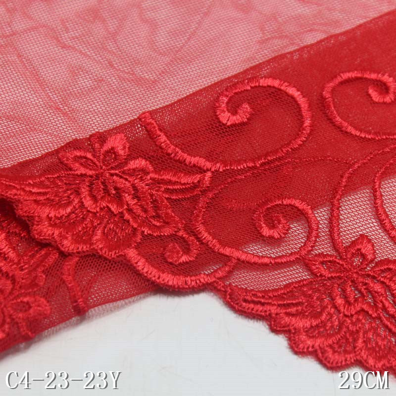freedombeauty|Red Mesh Double Wave Pattern Embroidered Lace Trim for Curtains and Home Decor