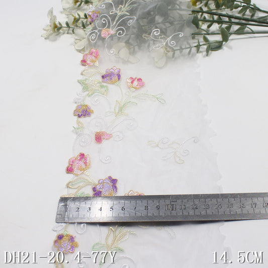 【1pack】-Freedombeauty | White Mesh Single Side Colorful Small Fresh Flower Cluster Stretch Embroidery Light Skirt Clothing Home Textile Accessories
