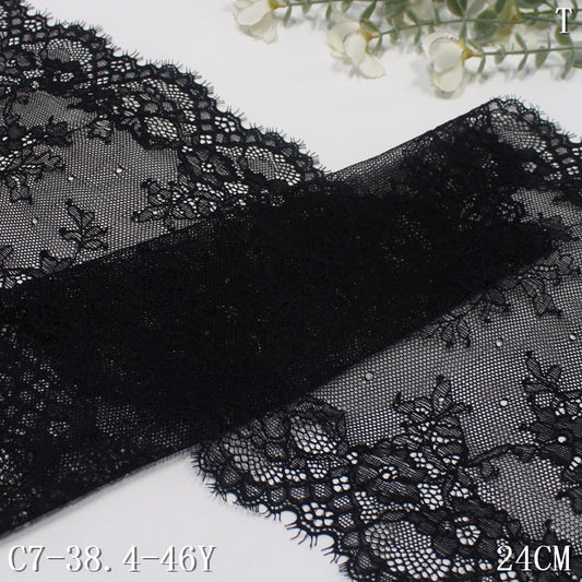 freedombeauty|Two-tone Double Wave Scattered Vintage Flower Lightweight Elastic Eyelash Garment Home Textile Lace Trim DIY