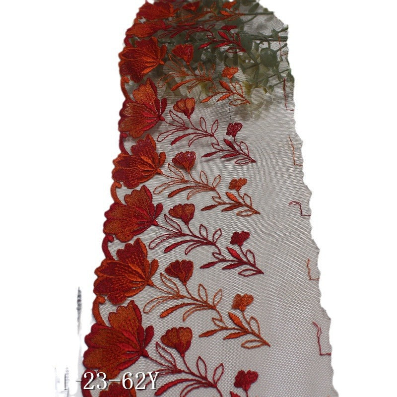 【1pack】-freedombeauty|Two-tone Single-sided Vintage Floral Mesh Embroidery Trim Clothing Home Textile 15cm Lace Trim DIY Accessories