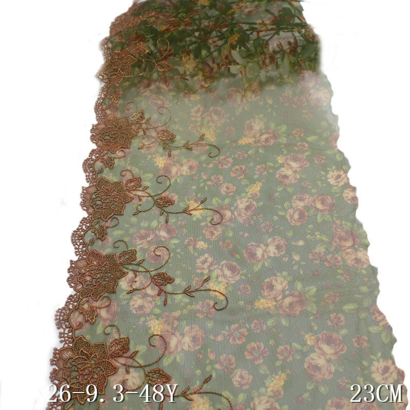 【1pack】-freedombeauty|Green Printed Mesh Single-Sided Water-Soluble Flower Embroidery Trim Curtain Sofa Cushion Lace Trim Accessories