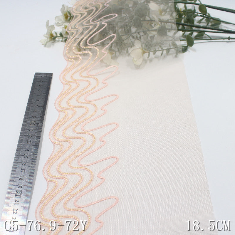 【1pack】-freedombeauty|Beige Mesh Single Edge Water Ripple Embroidery Lace Trim 18cm Clothing Home Textile Lace Trim DIY
