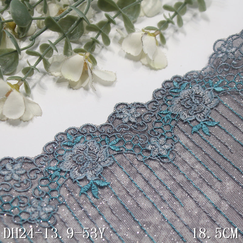 【1pack】-freedombeauty|Shiny Gray Mesh Single Wave Retro Tassel Pattern Embroidery Lace Trim Clothing Curtain Fabric Lace Accessories