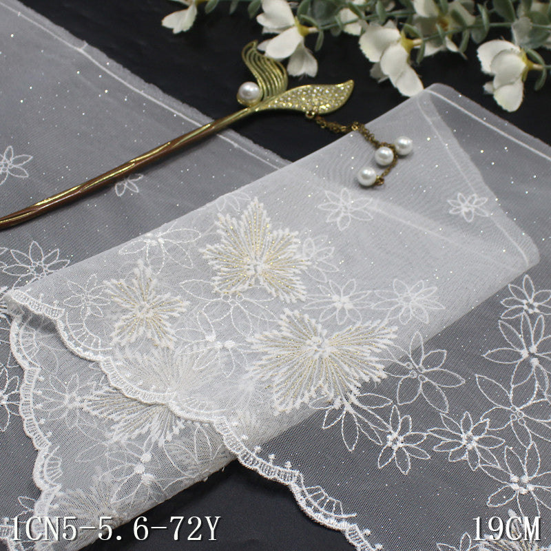 【1pack】-freedombeauty|Multicolor Glitter Single Edge Vintage Flower Mesh Embroidery 18cm Clothing Home Textile Lace Trim DIY