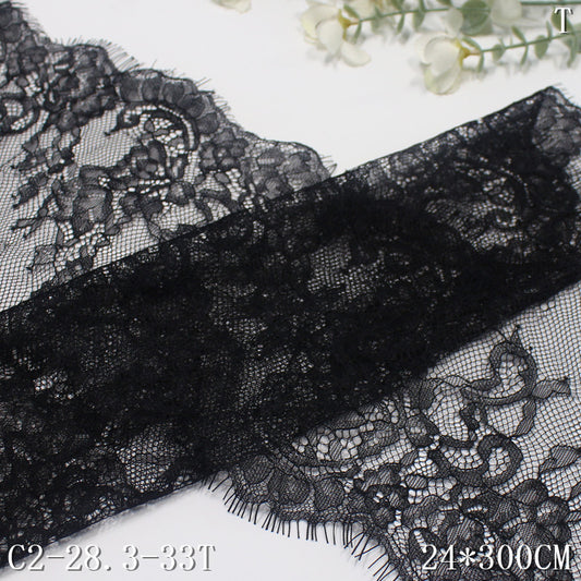 freedombeauty|Black and White Double Wave Thread Pattern French Style Lightweight Non-Elastic Eyelash Tablecloth Underwear Decoration Lace Trim
