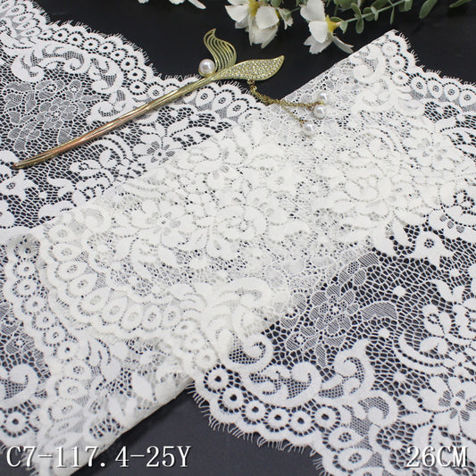 freedombeauty|Multicolor Double-Sided Wavy Asymmetrical Elastic Wide Eyelash Lace Trim Curtain 26cm Lace Trim Accessories