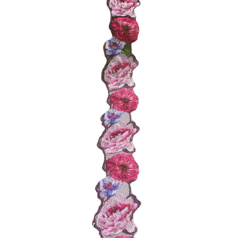 freedombeauty|Rose Red Small Flower Pattern Narrow Embroidery Trim DIY Handmade Accessories Curtain Sofa Cushion Trim