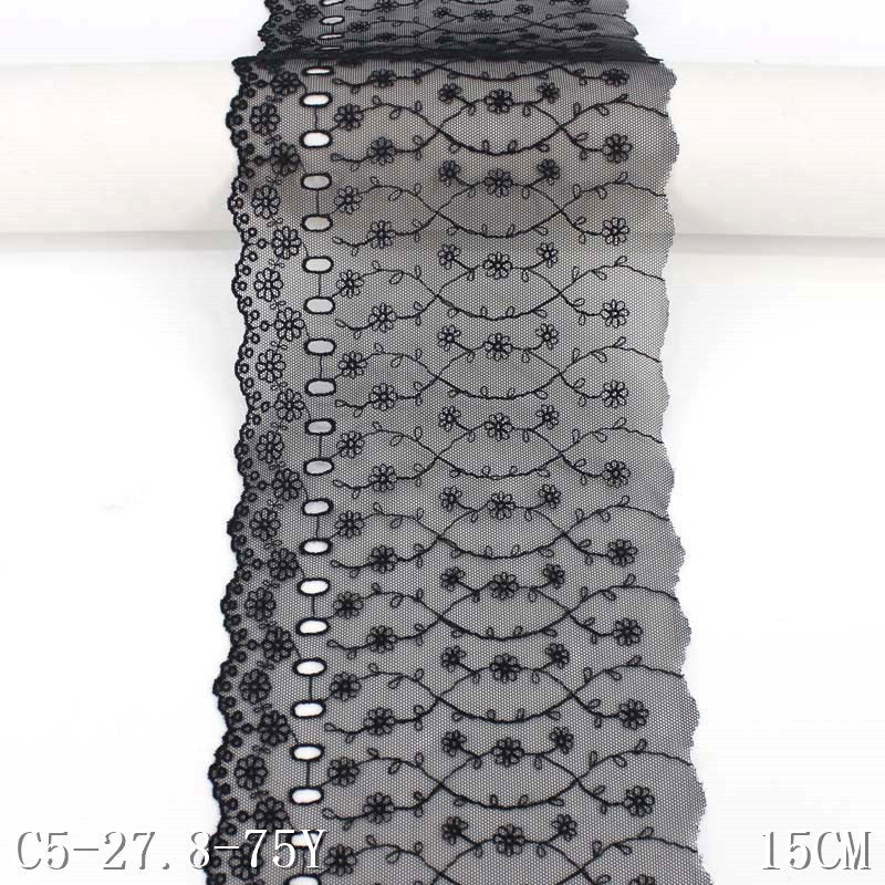 【1pack】-freedombeauty|Embroidered Lace Black Wearable Hole Width 15cm Flower 3D Embroidery Accessories DIY Handmade Clothing Materials Lace