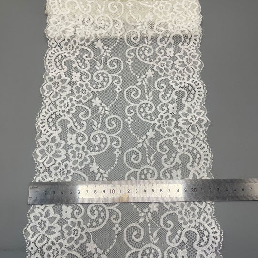 freedombeauty|22CM White Elastic Hollow Lace Trim Nylon Wedding Dress Accessories Decorative Lace