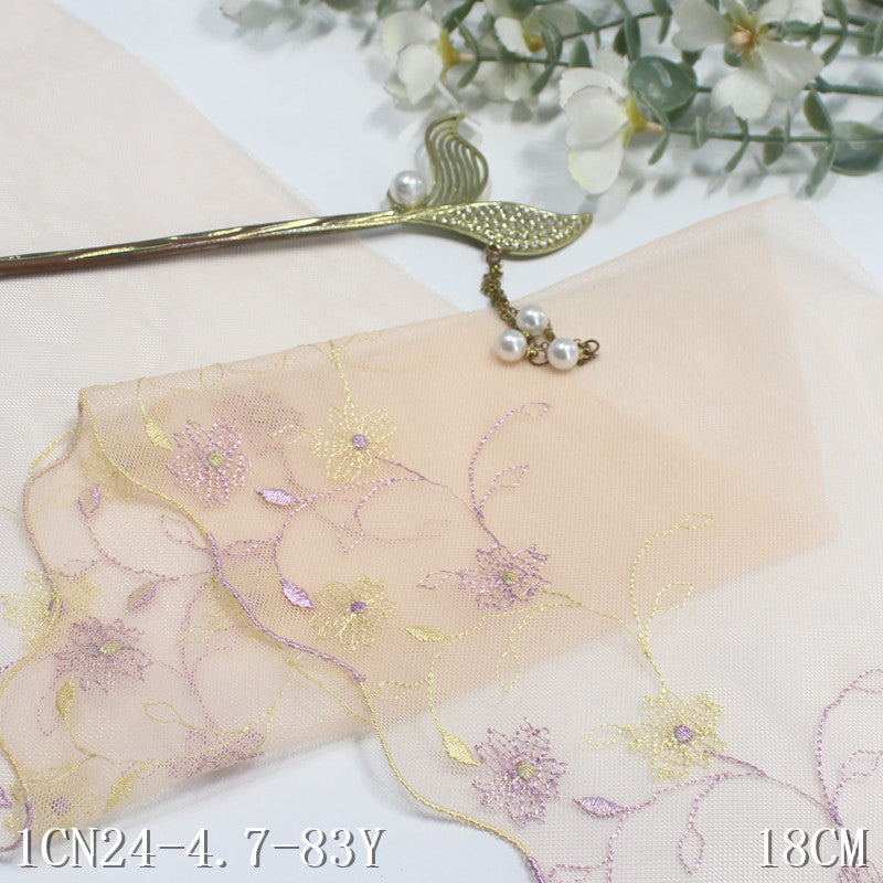 【1pack】-freedombeauty|Light Orange Mesh Single Edge Vintage Small Flower Embroidery Lace 18cm Ancient Costume Hanfu Lace Trim Accessories