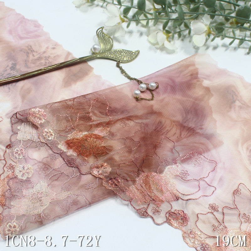 【1pack】-freedombeauty|Printed Mesh Single Edge Gold Thread Flower Embroidery Trim 19cm Curtain Sofa Cushion Lace Trim DIY Accessories