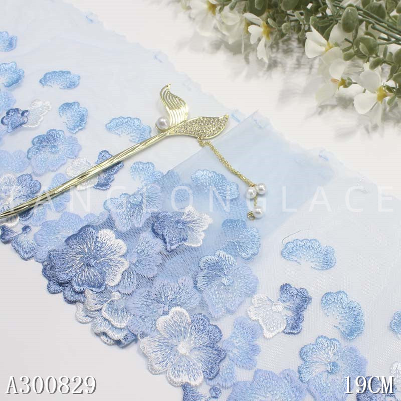 【1pack】-Freedombeauty | Exquisite Simple Embroidery Lace Three-Dimensional Flower Clothing Design Curtain Accessories 18.5cm Mesh Lace