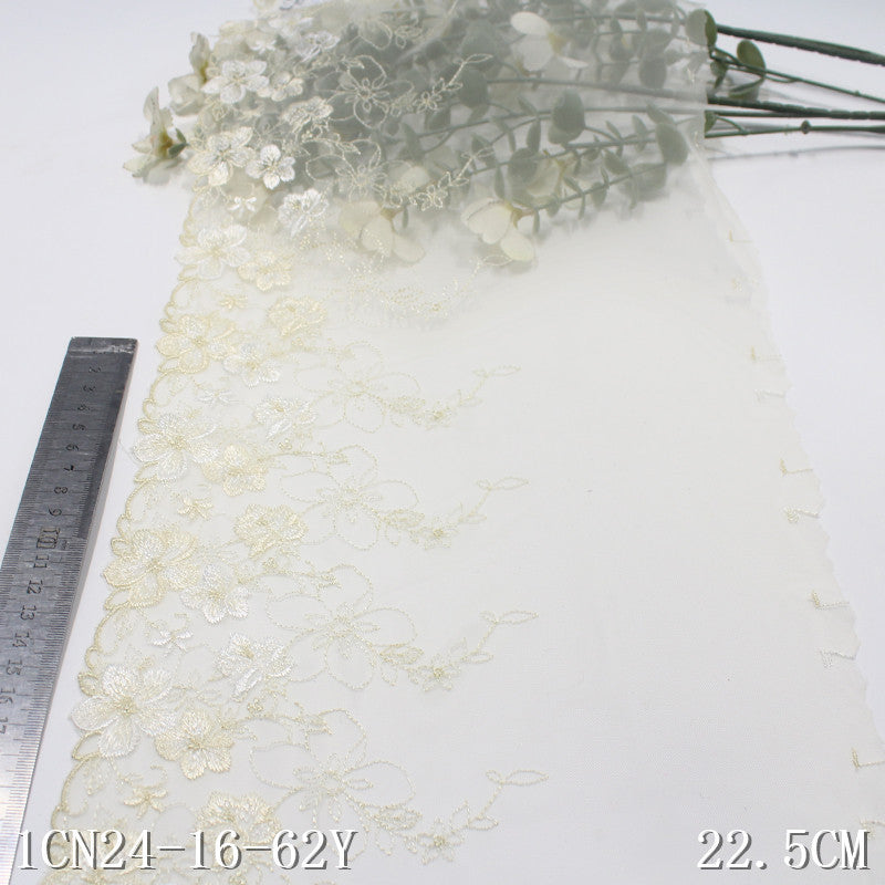 【1pack】-Freedombeauty | Beige Mesh Unilateral Antique Flower Embroidery Lace 22cm Han Chinese Clothing Lace Accessories